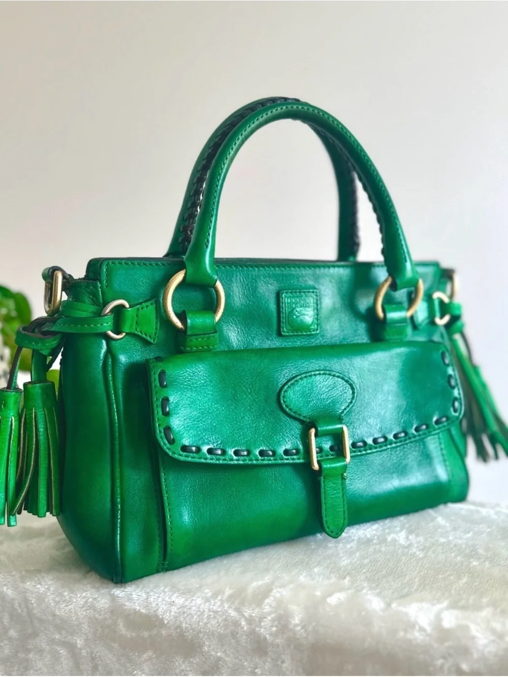 Dooney & Bourke Vintage Emerald Green Florentine Leather Satchel